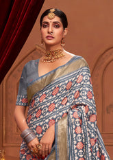 Grey  Ikkat Print Saree
